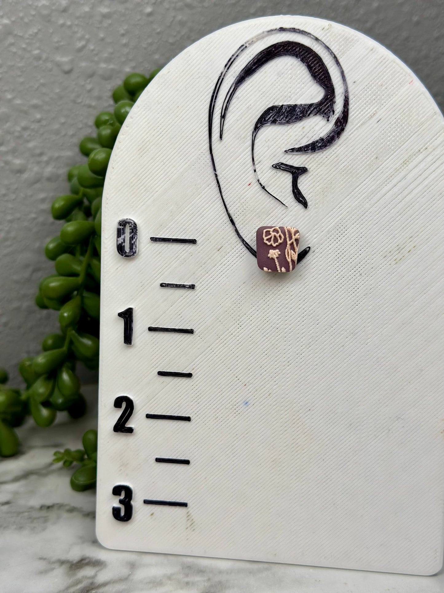 Trapezoid Studs with Flower Texture