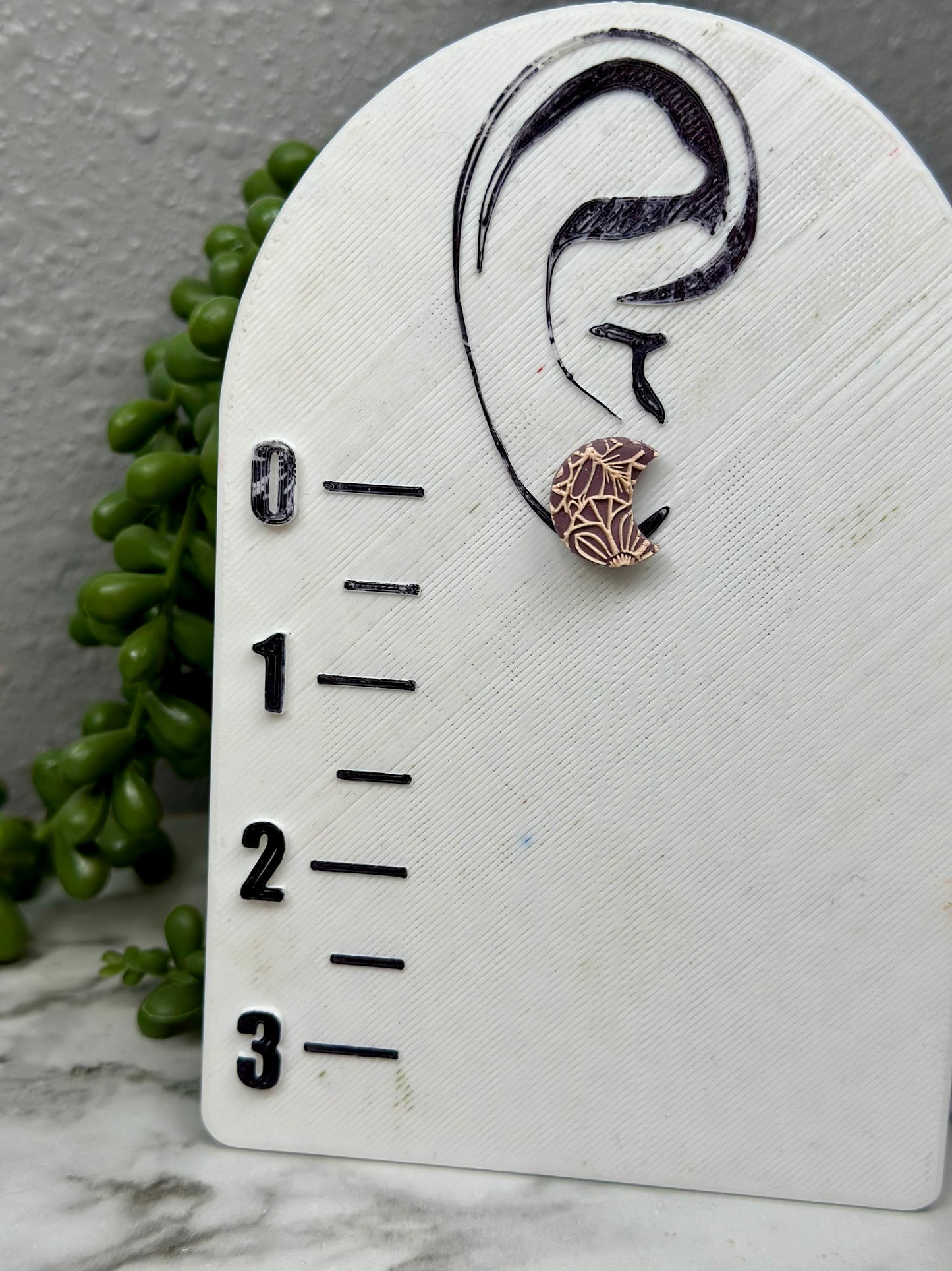 Crescent Moon Studs with Flower Texture