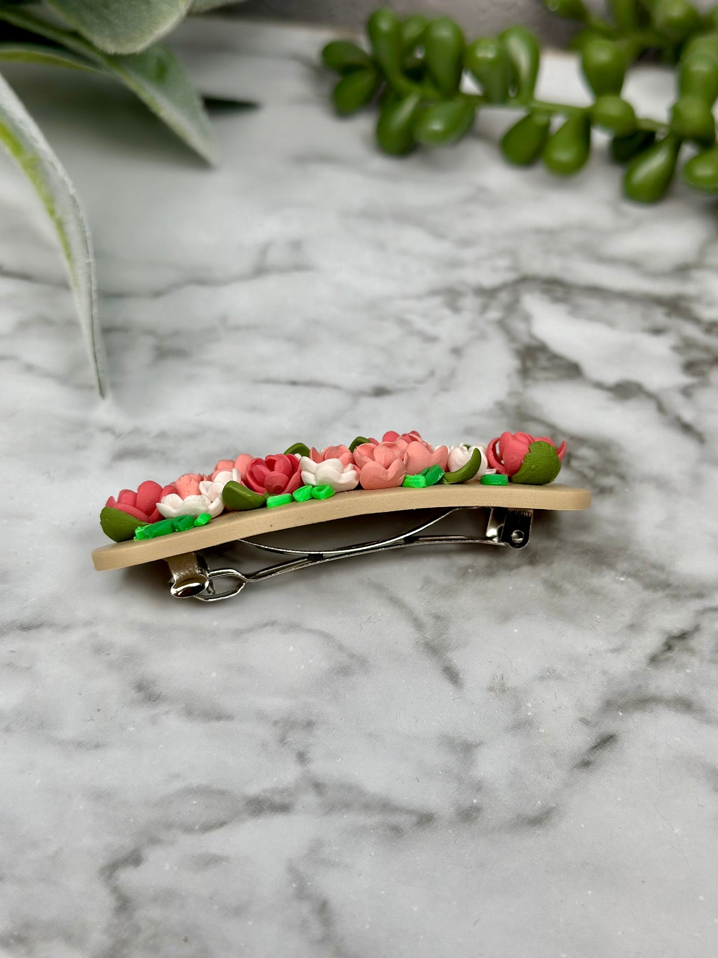 Squoval Barrette with Spring Florals