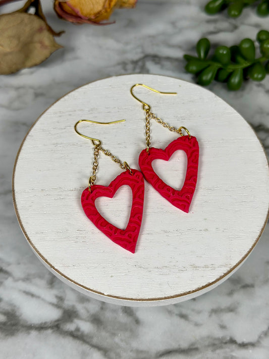 Open Heart Dangles with Lace Texture