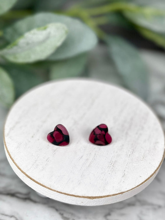 Stained Glass Heart Studs - Reds/Pinks