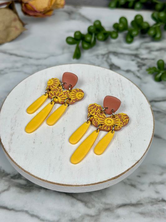 Marla Sunflower Textured Dangles