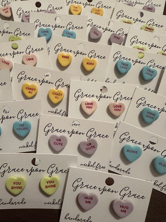 Conversation Heart Studs - Yellow and Pink