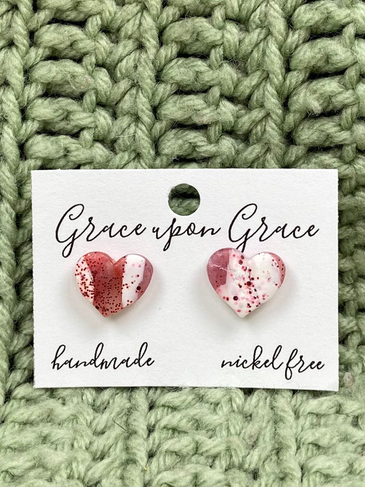 Heart studs - Marbled