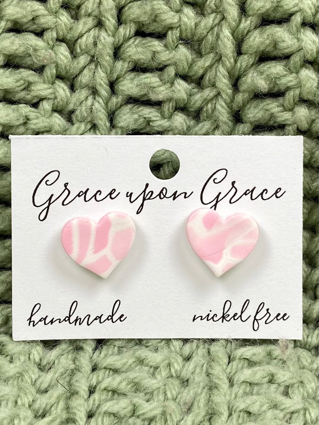 Heart Studs - Pink and White