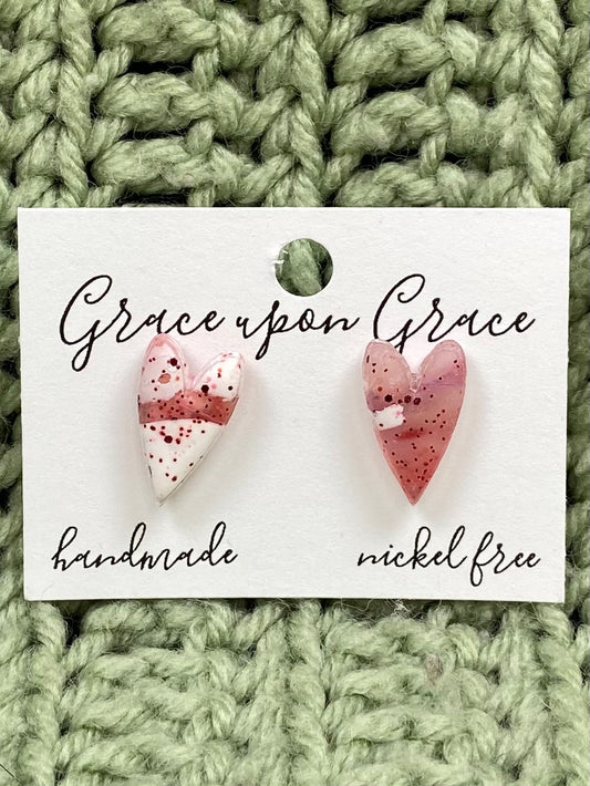 Long Heart Studs - Marbled