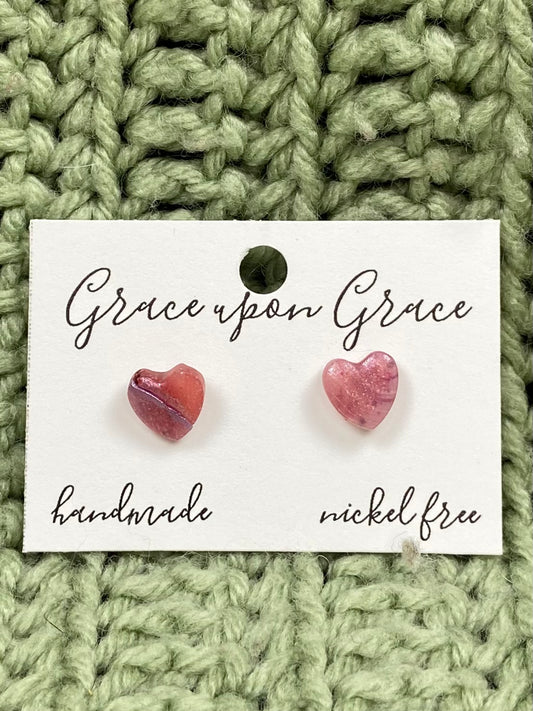 Tiny Heart Studs - Marbled