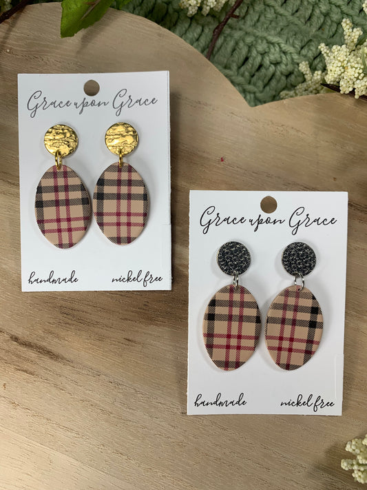 Tartan Plaid Dangles with Circle Posts